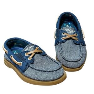 SPERRY A/O Slip On Boat Shoe Toddler 5 Blue Chambray‎ Fabric STI261139 Unisex